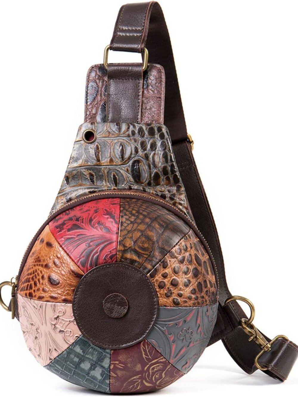 Stylish Patchwork Genuine Leather Sling Backpack for Women | Crossbody Bag